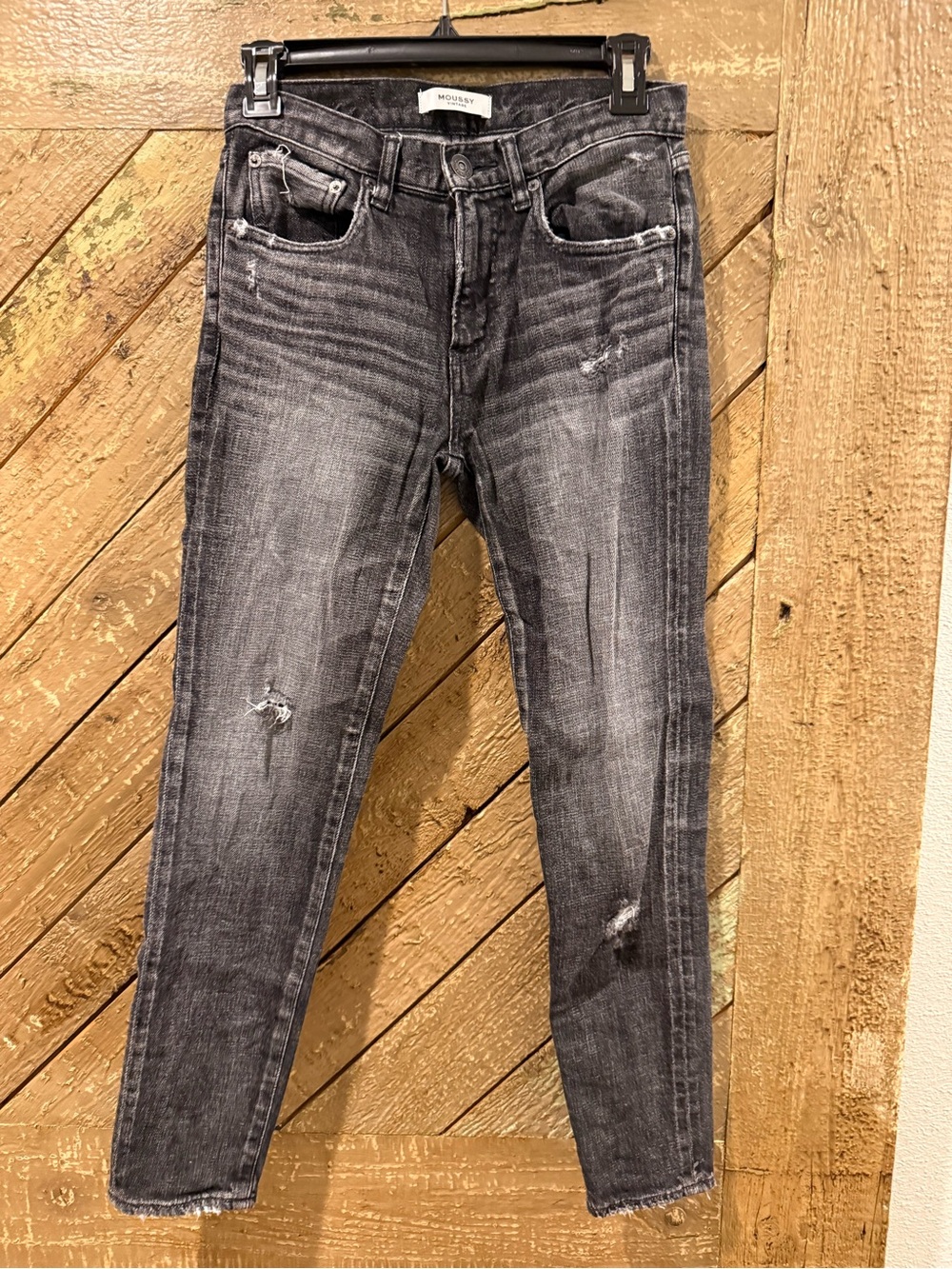 Moussy Black Washed Skinny Jeans with Distressed Detail